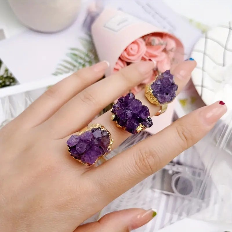 Natural Amethyst Vug Galaxy Agate Crystal Cluster Ore Edge Irregular Ring Ornament Cross-Border Best-Selling