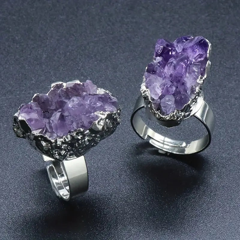 Natural Amethyst Vug Galaxy Agate Crystal Cluster Ore Edge Irregular Ring Ornament Cross-Border Best-Selling