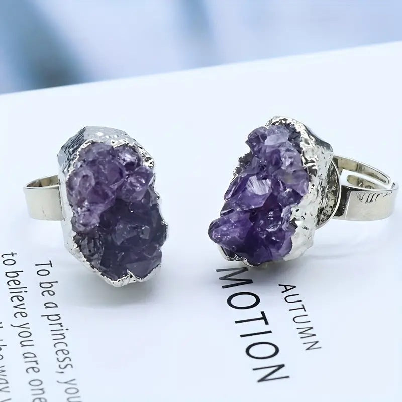 Natural Amethyst Vug Galaxy Agate Crystal Cluster Ore Edge Irregular Ring Ornament Cross-Border Best-Selling