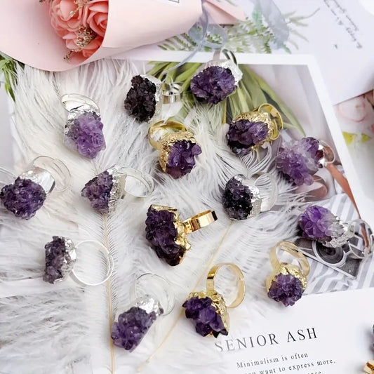 Natural Amethyst Vug Galaxy Agate Crystal Cluster Ore Edge Irregular Ring Ornament Cross-Border Best-Selling
