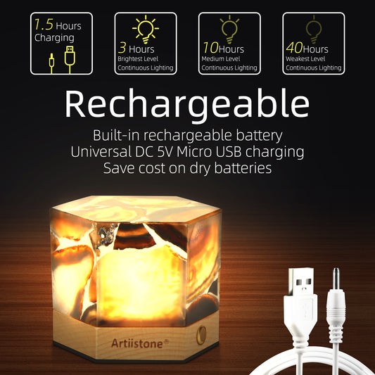 SMQ Tiger's Eye Crystal Night Light with USB Charging Port