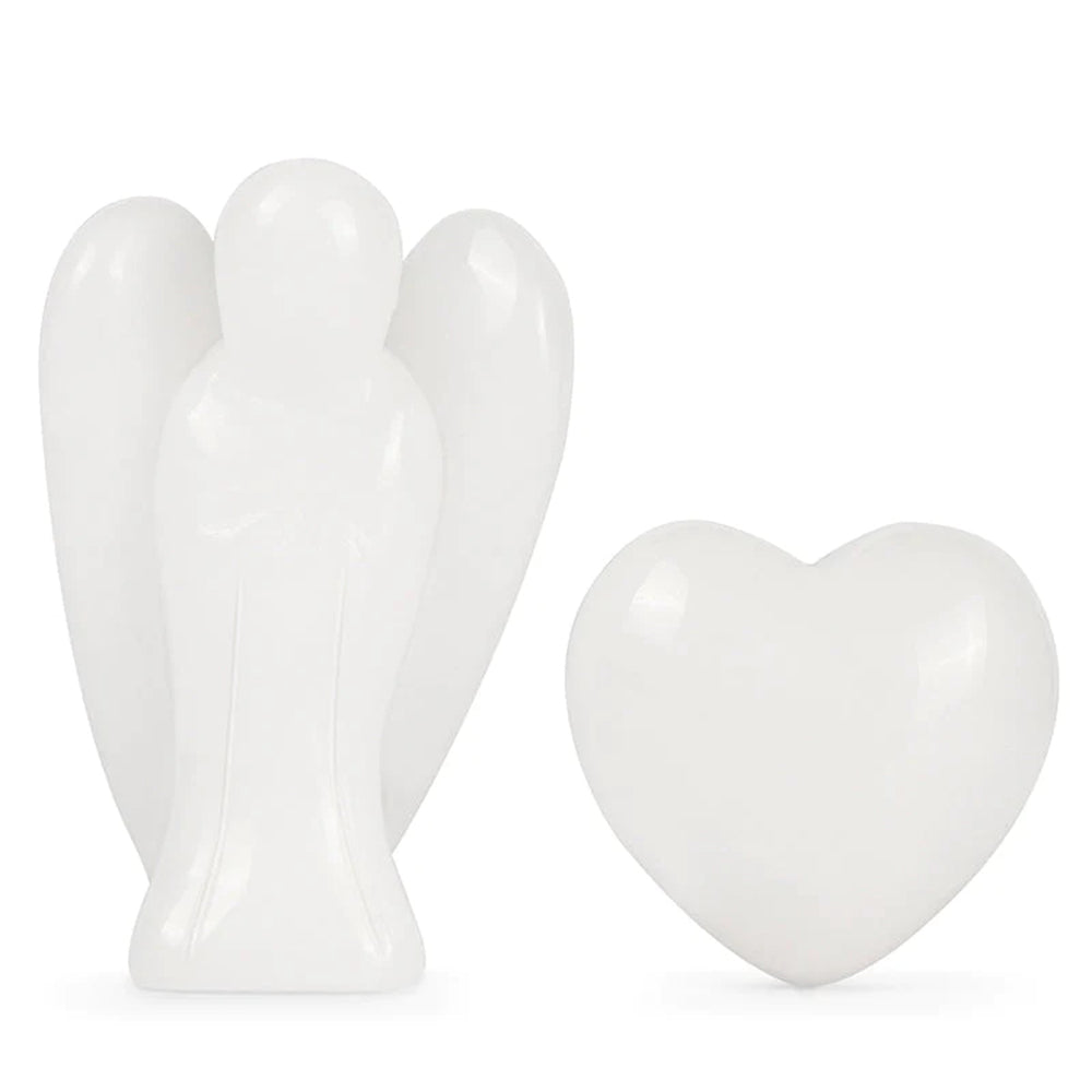 Pocket Guardian Angel Figurine and Chakra Heart Stone Set